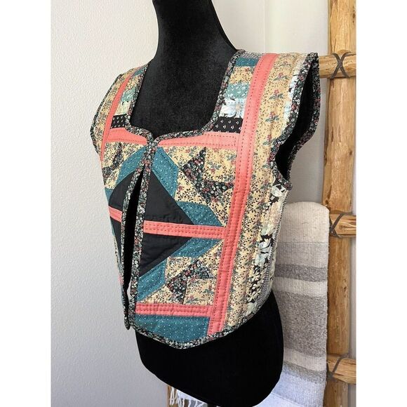 Vintage Quilt Reversible Vest With Cap Sleeve One Of A Kind Size S - Picture 3 of 16